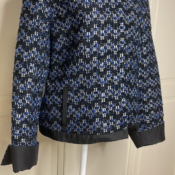 DONCASTER Women’s Blue Tweed Jacket - Sz 14 Ruffle Collar Career - Picture 4 of 12